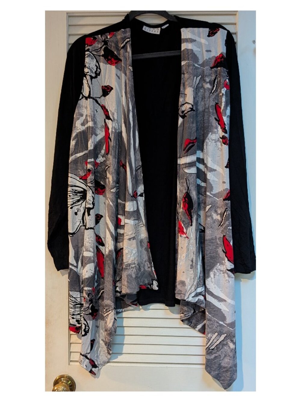 Joan Rivers Black & Gray Handkerchief Open Front Jacket w/ Red Accents | Size 3X